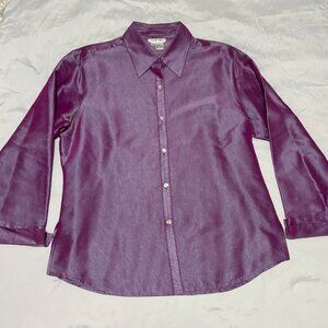 Debra DeRoo Womens Iridescent Purple Pink Button Down Shirt Top Size Medium